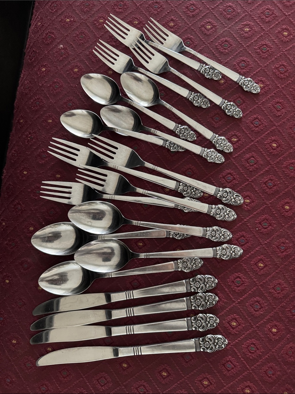 Haddon Hall/Japan Ornate Floral Handle Stainless Steel Flatware - Silver
